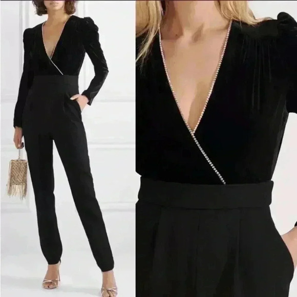NWT Veronica Beard Cleo Crystal-embellished Velvet Crepe Jumpsuit Size … - Picture 12 of 14